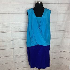 Suzi Chin Dress Maggy Boutique Blue Silk Kaftan 16 14 Sleeveless Colorblock Zip